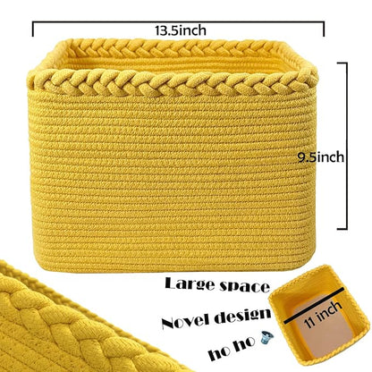 COMFY-HOMI 3Pack Small Woven Cotton Rope Basket for Organizing, Gift Baskets for Handles, Empty Gift Baskets, Medium Rope Basket|13.5" x 11" x 9.5" home decor for Living Room, Bathroom