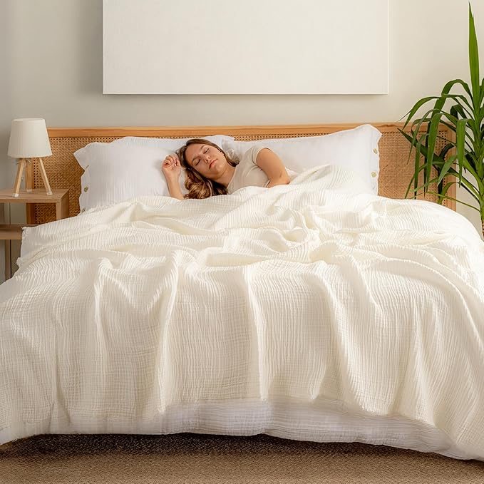 Muslin Blanket - Pure 100% Turkish Cotton Airy Soft Light Versatile Gauze Throw Blanket for Bed, Couch, Sofa (Natural, Twin XL Size (71" x 95" inch))