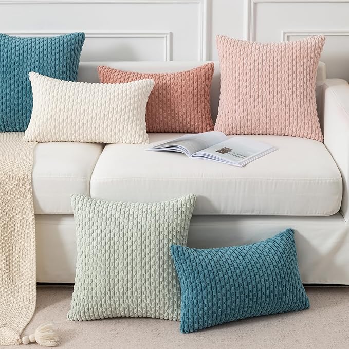 Kevin Textile Throw Pillow Covers Soft Corduroy Decorative Set of 2 Valentines Day Boho Striped Pillow Covers Pillowcases Farmhouse Home Decor for Couch Bed Sofa Living Room 12x20 Inch Baby Pink