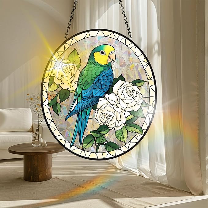 VAIIEYO Bird Acrylic Sun Catcher Window Hanging Decoration, 7.8 Inch Double-Sided Light Reflecting Ornament for Window, Garden, Porch or Balcony Decor, Housewarming, Gift for Natural Lovers