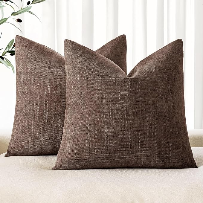 MIULEE Pack of 2 Decorative Throw Pillow Covers Soft Chenille Throw Pillows Solid Textured Cushion Covers for Couch Sofa Bedroom Living Room 22x22 Inch, Chocolate