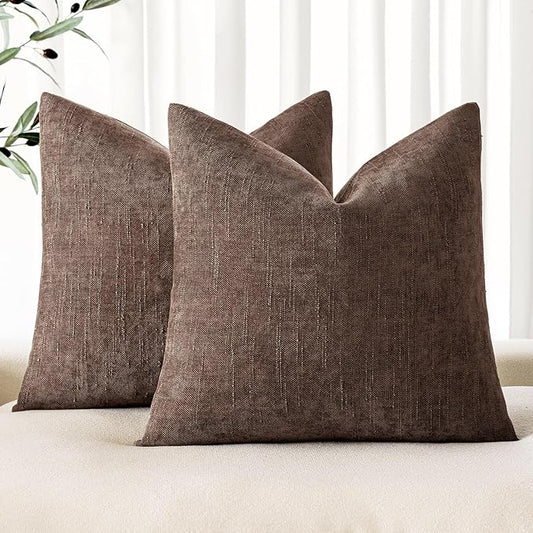 MIULEE Pack of 2 Decorative Throw Pillow Covers Soft Chenille Euro Sham Throw Pillows Solid Textured Cushion Covers for Bed Couch Sofa Bedroom Living Room 26x26 Inch, Chocolate