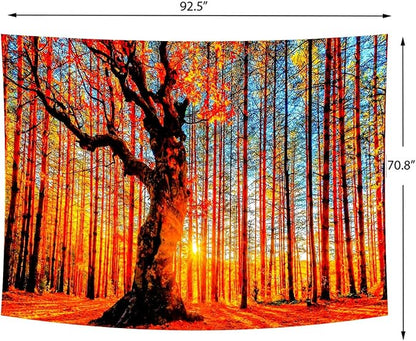 Delur Sunset Forest Tapestry Tree of Life Tropical Rainforest Landscape Tapestry Wall Hanging Scenic Nature Woodland Natural Sunrise Headboard for Bedroom Living Room Home Decor (70.8" x 92.5")