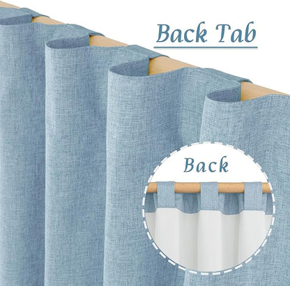 LAMIT Linen 100% Blackout Window Curtains for Bedroom, 45 Inches Linen Textured Thermal Farmhouse Curtains Back Tab and Rod Pocket Window Panels with White Liner, 2 Panels, 38 x 45 Inch, Stone Blue