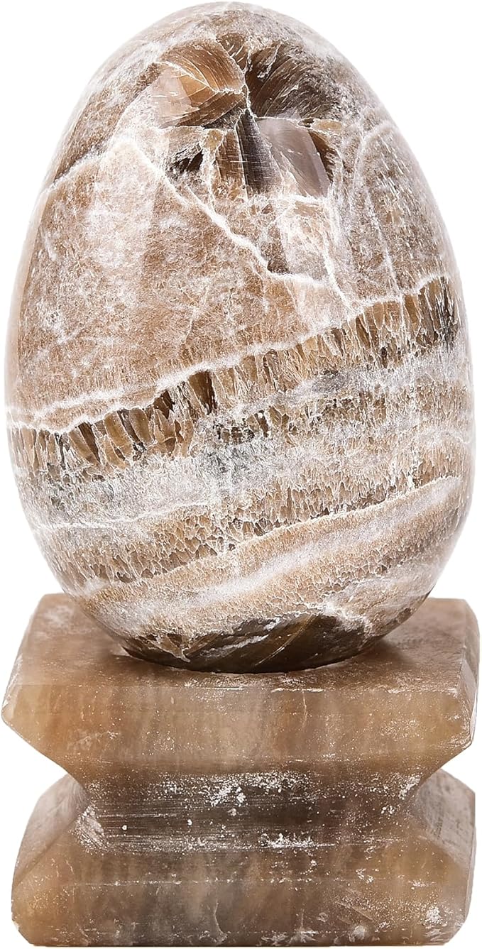 AMOYSTONE Natural Morocco Jasper Egg with Stone Base for Home Decor Ornamet Specimen Large, Single Height 3-3.5"