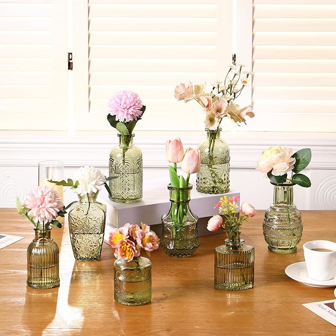 Glass Bud Vases Set of 60, Small Glass Vase for Flowers, Green Small Vases for Centerpieces, Vintage Bud Vase in Bulk for Wedding, Party, Events, Reception, Home Decor