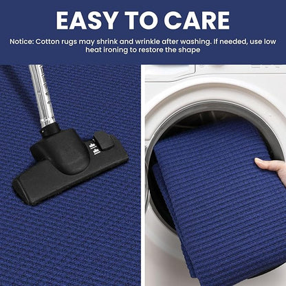 IOHOUZE Washable Runner Rug 2x8 Non Slip Hallway Runner Entryway Runner Indoor, Kitchen Rugs Woven Cotton Floor Carpet for Kitchen Hall Entrance Bedroom, Royal Blue/Navy