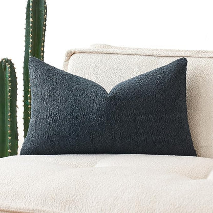 MIULEE Textured Boucle Throw Pillow Cover Navy Blue Accent Solid Lumbar Pillow Case Decorative Soft Pack of 1 Couch Cushion Chair Sofa Bedroom Livingroom Home Decor,12x20 Inch