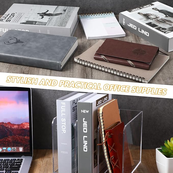 Acrylic Magazine Holder Desk Organizer Workspace Sorters，Clear Bookend File Sorter Holder，Folder Rack, Office Accessories Organization Storage with 3 Vertical Compartments