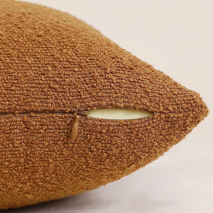 Jeneoo Amber Yellow Decorative Square Thick Throw Pillow Covers Fine Textured Boucle Couch Cushion Cases for Sofa Decor, Set of 2, 20 x 20 Inch