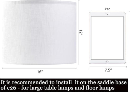 White Linen Lampshades Set of 2 Large, Drum Lamp Shade 16" Top x 16" Bottom x 12" High (Spider) Modern Lamp Shades for Table Lamps & Floor Lamp - Lampshades Replacement,Required Assembly -By GO&SO