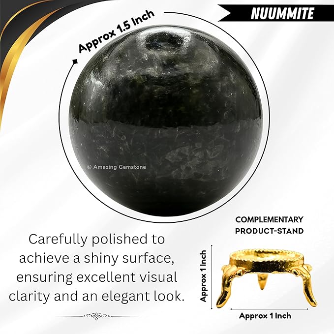 Amazing Gemstone Nuummite Crystal Ball with Stand - 1.5" Inches Crystal Sphere Meditation Balls for Witchcraft and Decorative Balls