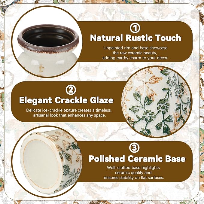 1 Pc Vintage Ceramic Flower Vase Chinoiserie Antique Floral Vase Rustic Boho Farmhouse Decor for Home Table Bookshelf Aesthetic Centerpiece Gift (6.1 Inches)