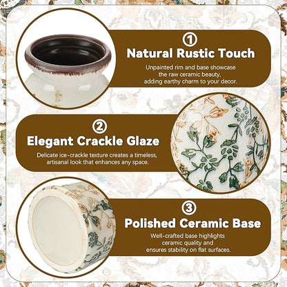1 Pc Vintage Ceramic Flower Vase Chinoiserie Antique Floral Vase Rustic Boho Farmhouse Decor for Home Table Bookshelf Aesthetic Centerpiece Gift (6.1 Inches)