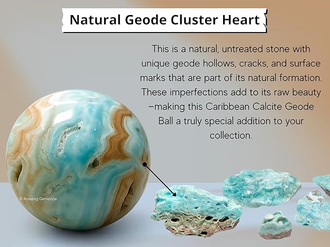 Amazing Gemstone Caribbean Calcite Crystal Ball with Stand - 1.5" Inches Crystal Sphere Meditation Balls for Witchcraft and Decorative Balls