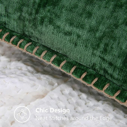 decorUhome Spring Chenille Soft Throw Pillow Covers 16x16 Set of 2, Farmhouse Velvet Neutral Decorative Pillow Covers with Stitched Edge for Couch Sofa Bed Home Decor, Green