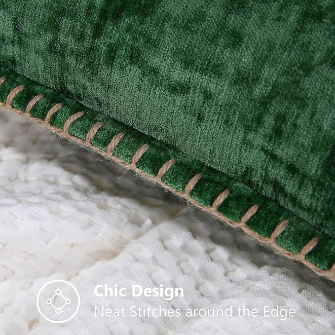 decorUhome Spring Chenille Soft Throw Pillow Covers 18x18 Set of 2, Farmhouse Velvet Neutral Decorative Pillow Covers with Stitched Edge for Couch Sofa Bed Home Decor, Green