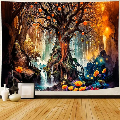 Delur Magical Forest Tapestry Fantasy Tree of Life Fairy Tale Enchanted Mystical Forest Tapestry Psychedelic Nature Landscape Wall Hanging Headboard for Bedroom Living Room Home Decor (70.8" x 92.5")