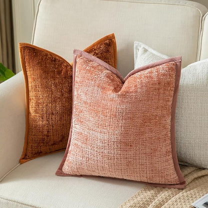 Yaertun Pack of 2 Chenille Textured Decorative Throw Pillow Covers Accent Solid Cushion Cover Soft Cozy Pillow Case with Velvet Back for Couch Sofa Bed Living Room 16x16 Inch Pink