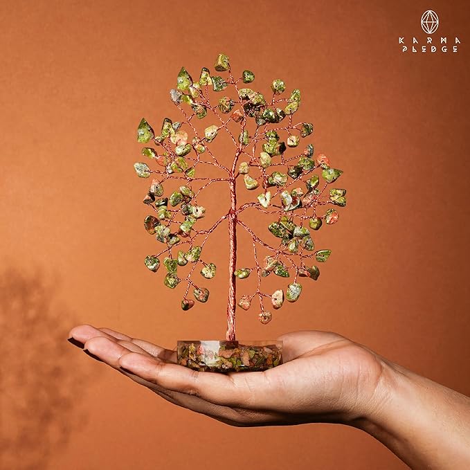 Crystal Tree for Home and Office Decor, Unakite Chakra Healing Stones Handmade Feng Shui Bonsai Tree of Life for Positive Energy, Money, Good Luck, Christmas Decor, Birthday Gifts for Women, Mom