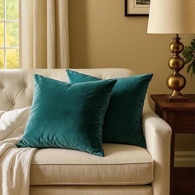 RELY+ Pack of 2 Throw Pillow Covers 16x16 Inch Velvet Soft Cozy Solid Decoration Gifts Pillow Covers Luxury Cushion Case for Sofa Couch Bedroom Living Room (Teal, 20 x 20)
