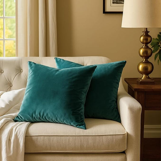 RELY+ Pack of 2 Throw Pillow Covers 16x16 Inch Velvet Soft Cozy Solid Decoration Gifts Pillow Covers Luxury Cushion Case for Sofa Couch Bedroom Living Room (Teal, 18 X 18)