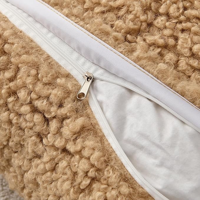 MIULEE Pack of 2 Throw Pillow Covers 20x20 Inch Neutral Camel Faux Fur Decorative Sherpa Pillow Covers Fuzzy Accent Soft Sheepskin Fleece Cushion Cases for Boho Home Decor Couch Living Room Bed