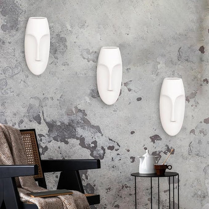 Howard Elliott Ceramic Oval Decorative Face Hanging Wall Decor Sculpture, White Matte Glazed Finish Wall Vase Decor for Living Room, Bedroom, Hallway & Entryway, 10 x 5 Inch