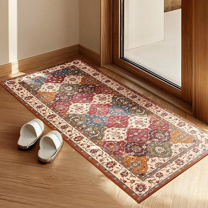 Lessymo Hallway Runner Rug, 2x5 Washable Runner Rugs for Entryway Kitchen Bathroom Corridor - Faux Wool Non-Slip Indoor Door Mat Low Plie Stain Resistant Boho Rug Moroccan, Classic Red and Cream