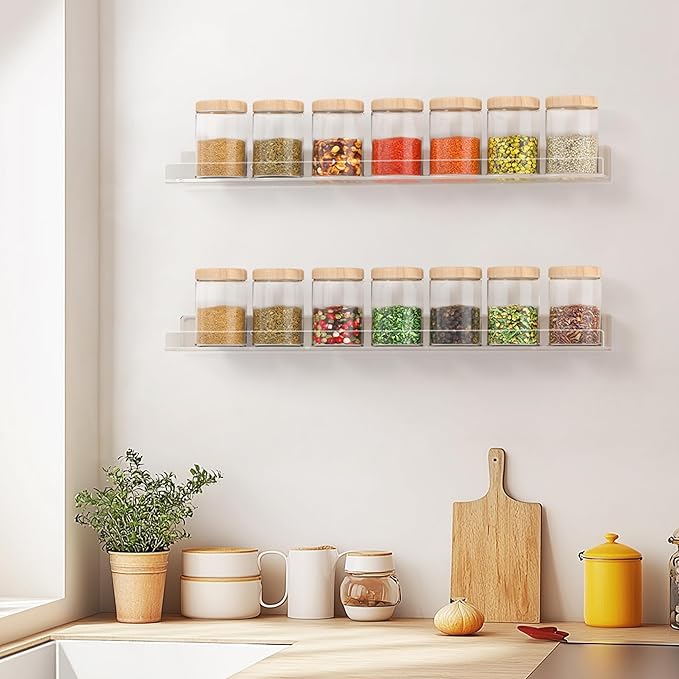 HBlife 36 Inches Floating Shelves Wall Mounted Clear Acrylic Shelves for Figures, 16 Inch Stud Spacing Invisible Floating Bookshelf for Kids and Nursery, 2 Pack (5MM Thick)