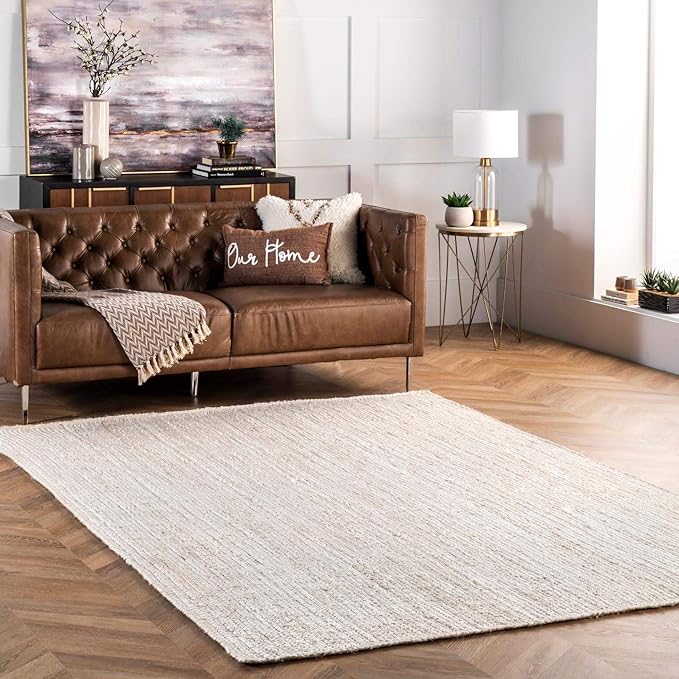 nuLOOM 6x9 Rigo Jute Hand Woven Area Rug, Off White, Solid Farmhouse Design, Natural Fiber, For Bedroom, Living Room, Dining Room, Hallway, Office, Kitchen, Entryway