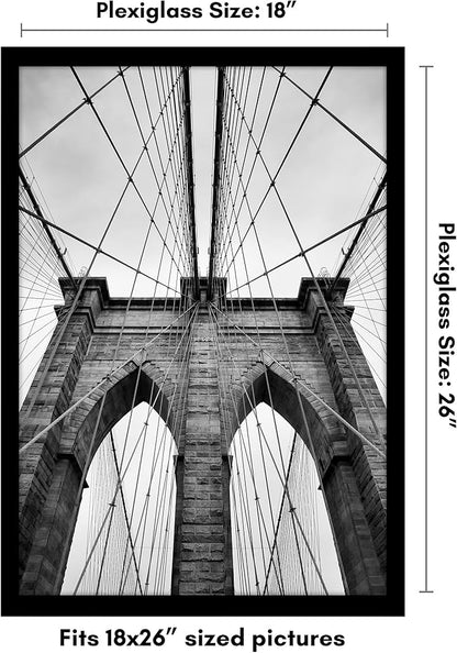 Americanflat 18x26 Poster Frame with Polished Plexiglass - Black Picture Frame - Wide Photo Frames Made of Engineered Wood for Vertical or Horizontal Wall Display - Epic Collection - Black