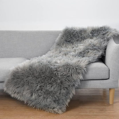 Ciicool Grey Fur Fluffy Rug, 2x4 ft Small Faux Fur Rugs for Bedroom, Washable Faux Sheepskin Carpet for Sofa Couch Seat Cushion, Thick Shaggy Furry Rugs Floor Carpets for Bedside Living Room