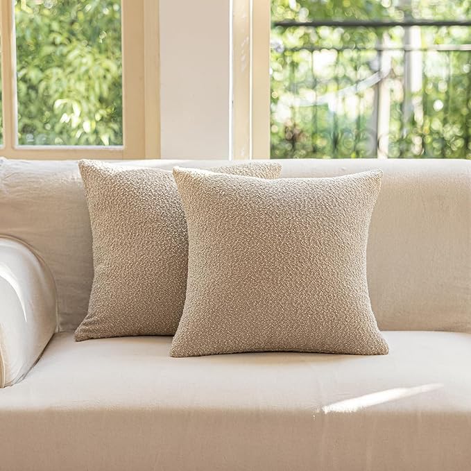 GEEORY Decorative Throw Pillow Covers 20x20 Inch Pack of 2,Textured Boucle Neutral Cushion Cases for Bed Couch Sofa, Accent Modern Farmhouse & Minimalist Home Decor (Oatmeal Beige) GE03-20