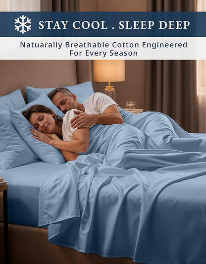 LANE LINEN 100% Egyptian Cotton Bed Sheets - 4PC Full Sheets Set, Long Staple Bedding Sheets, Sateen Weave, Luxury Hotel Sheets, Fits Upto 15" Mattress, Swiss Dot - French Blue