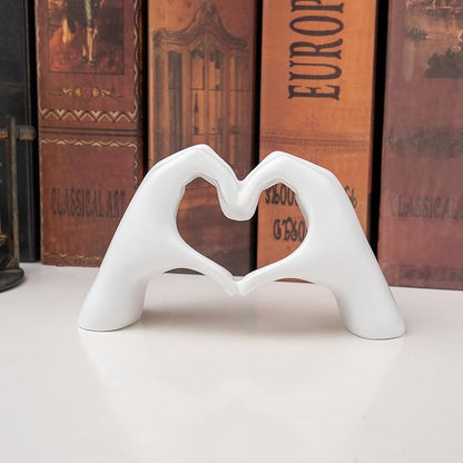 Small Heart Hands Sculpture Decor for Living Room Bedroom Bookshelf Coffe Table and Office Display, Love Finger Statue Modern Aesthetic Home Decor, Unique Gift for Wedding Christmas Birthday (White)
