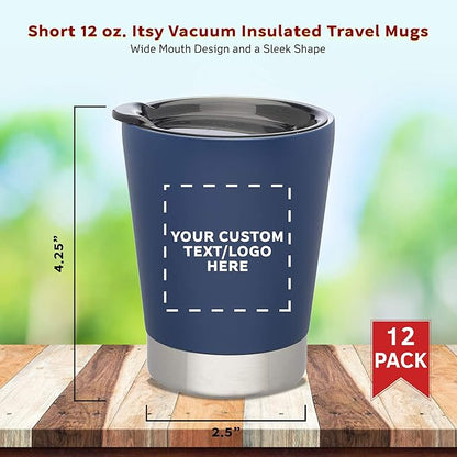 Personalized 12 oz. Itsy Vacuum Insulated Travel Mugs - 12 Pack - Custom Text, Logo - Blue