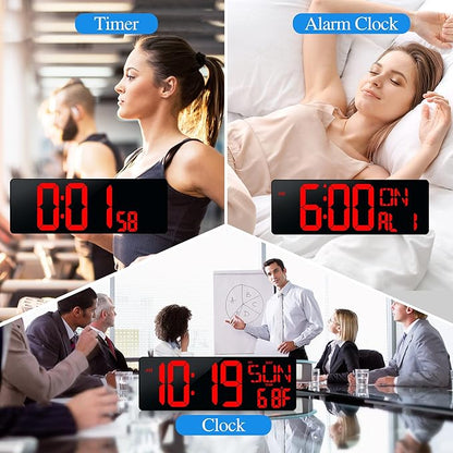 CYMHCHL 17.2" Large Digital Wall Clock Bluetooth Auto Time Sync Digital Clock Large Display Auto-Dimming/DST Led Wall Clock with Date Week Big Timer for Living Room Classroom Garage Gym Decor