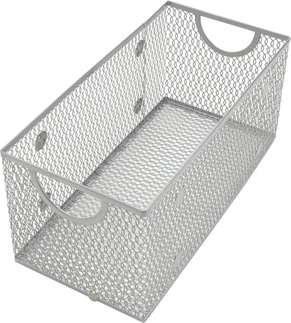 YBM Home Mesh Wire Storage Basket for Shelves, Pantry Organization, and Kitchen - Multipurpose Steel Wire Basket Holder Bin for Organizing Office Supplies, Household Toiletries and Laundry Supplies