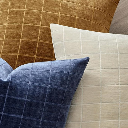 MIULEE Decorative Chenille Check Throw Pillow Covers Vintage Plaid Couch Pillows 18x18 Inch Set of 2 Neutral Boho Farmhouse Cushion Covers Modern Home Decor for Sofa Bed Living Room Brown Sugar