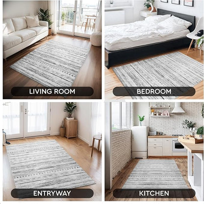 3x5 Area Rug Machine Washable Non Slip Rug Distressed Neutral Moroccan Boho Rug Ultra Soft Indoor Rugs for Bedroom Living Room Entryway Kitchen Foyer Bedside, Black