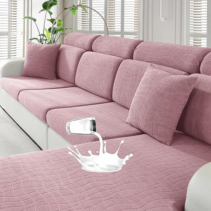 MAXIJIN Waterproof Couch Cushion Covers Stretch Sofa Seat Slipcovers Washable，Sectional Outdoor Cushion Covers with Elastic Bottom for Dogs Pets Kids (2 Pc Cushion Cover, Dusty Pink)