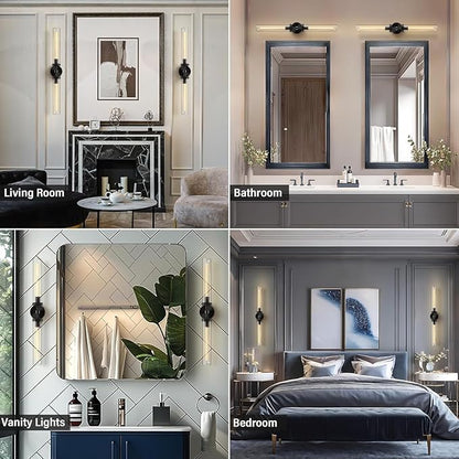 Brass Wall Sconces Set of 2, Bathroom Sconces Wall Light, Black Sconces Lighting with Clear Lamp,Wall Mount Lamps Wall Lights for Vanity Light Bedroom Living Room Hallway