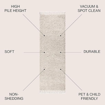JONATHAN Y Mercer Shag Plush Tassel Cream Runner Rug, 2x8, Contemporary, Modern, Easy-Cleaning for Living Room, Bedroom, Kitchen, Pet Friendly, Non-Shedding (MCR100D-28)