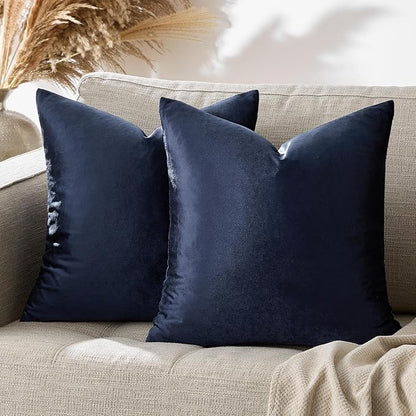 GIGIZAZA Navy Blue Velvet Pillow Covers 16x16,Square Solid Throw Pillow Covers Decorative Modern Pillows Small Vintage Cases for Couch Pack of 2