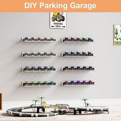 upsimples 14 Pack Acrylic Shelves Wall Organizer and Storage, 15" Display Shelf for Figure, Toy Cars, Perfume, Kids Bookshelf for Bedroom, Nursery, Craft Room, Clear