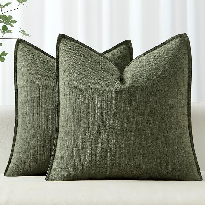 MIULEE Pack of 2 Thick Textured Couch Throw Pillow Covers, Dark Green Decorative Pillow Covers 18x18, Linen Cushion Cases for Sofa Bed Living Room Modern Farmhouse Home Decor, No Filling