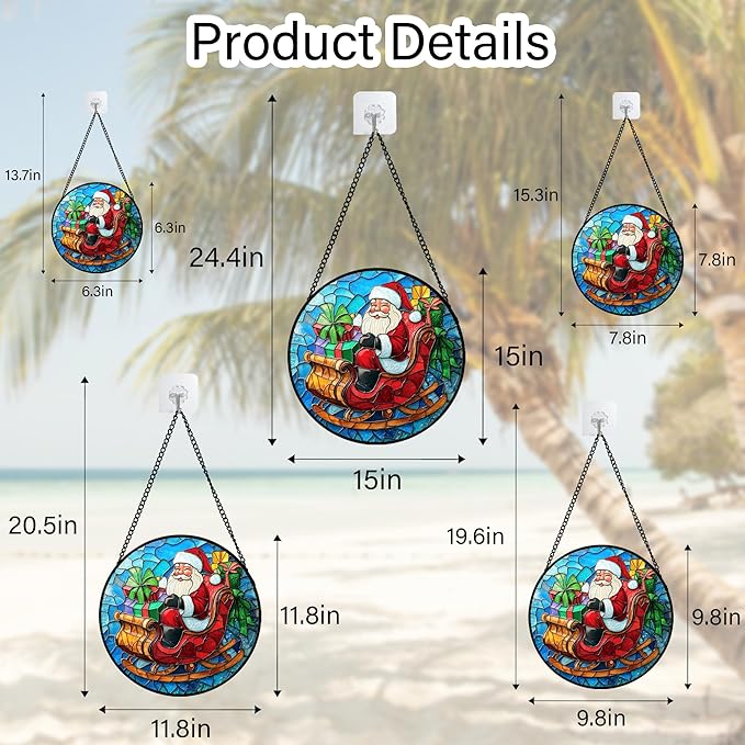 DASTOLL Stained Glass Window Hanging - Red Santa Claus Gift Box Suncatcher for Doors Home Christmas Decoration Winter Sun Catcher Thanksgiving New Year Birthday Gift for Women Men Mom Nana 11.8 in