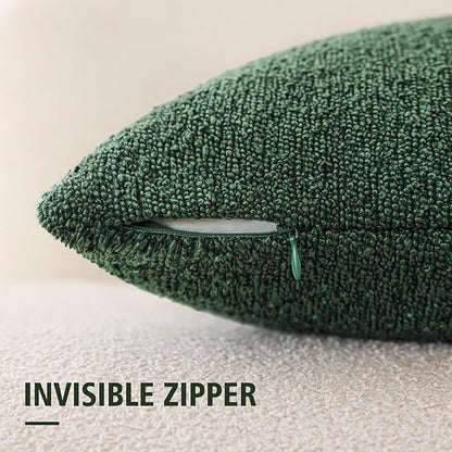Foindtower Pack of 2, Decorative Textured Boucle Throw Pillow Covers Neutral Accent Solid Pillow Cases Soft Couch Cushion Case for Chair Sofa Bedroom Living Room Home Decor 22x22 Inch Pine Green