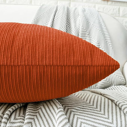 HWY 50 Burnt Orange Chenille Throw Pillow Covers 16x16 Inch with Triple Buttons, Soft Fall Farmhouse Accent Decorative Cushion Cases for Couch Sofa Bed Bedroom Pack of 2